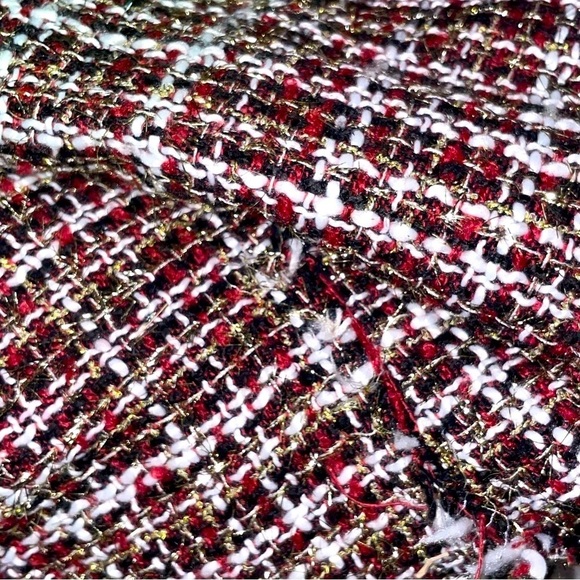 NWT Tartan Plaid Tweed Mini Skirt Womens Large Metallic Ruffle Drop Waist Frayed - Picture 9 of 16